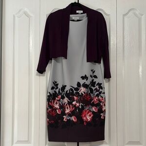 Calvin Klein Floral Dress with Purple Cardigan